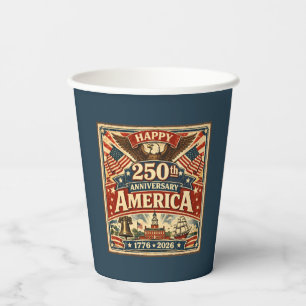 USA America 250th Anniversary Vintage Patriotic Paper Cups