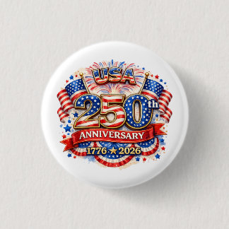 USA America 250th Anniversary Watercolor Patriotic Button