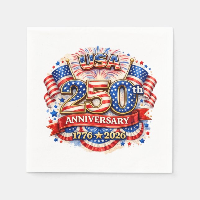 USA America 250th Anniversary Watercolor Patriotic Napkins (Front)