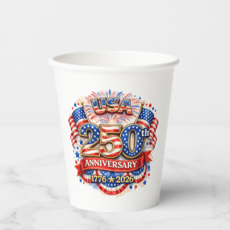 USA America 250th Anniversary Watercolor Patriotic Paper Cups