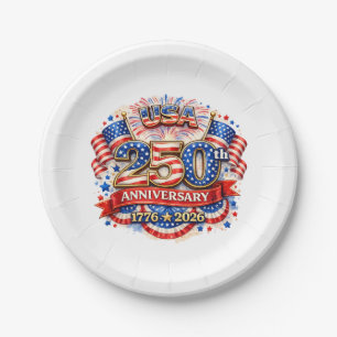 USA America 250th Anniversary Watercolor Patriotic Paper Plates