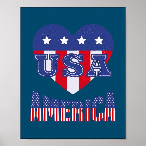 USA America 4th Of July Heart Patriotic American Poster