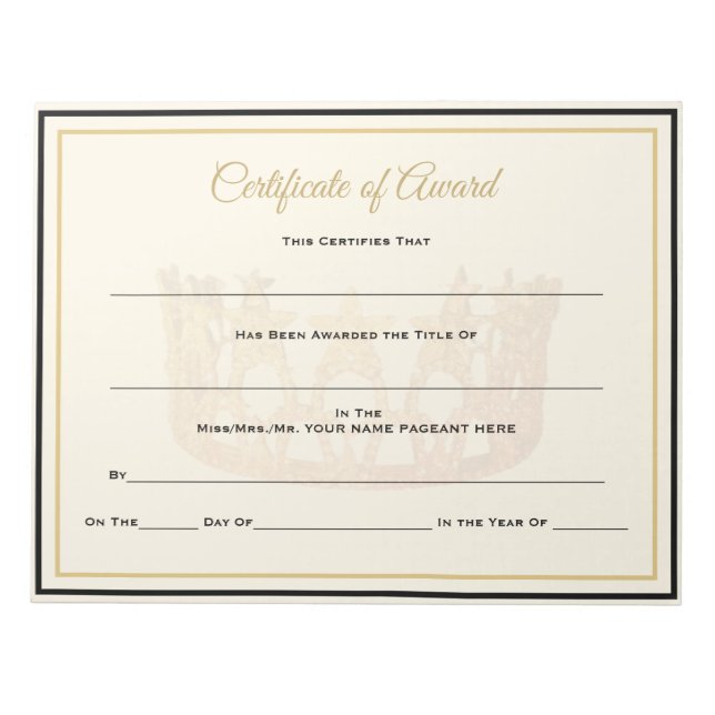 USA America Crown Certificates-Award Notepad (Front)
