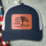 USA America Flag, 250, Patriotic America Soldier Leather Patch Hat<br><div class="desc">Celebrate the USA and our American Troops with this patch hat featuring a soldier saluting the American Flag. Text reads "land of the free, home of the brave" but can easily be changed. Add 2 more lines of custom text. Perfect for a 4th of July Party, Parade, celebrating or commemorating...</div>