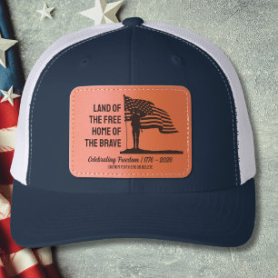 USA America Flag, 250, Patriotic America Soldier Leather Patch Hat