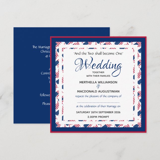 USA AMERICA FLAG Custom Patriotic Square Wedding Invitation (Front/Back)