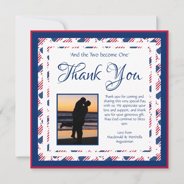 USA AMERICA FLAG Custom Patriotic Square Wedding Thank You Card (Front)