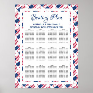 USA AMERICA FLAG Custom Wedding 120 Seating Plan Poster