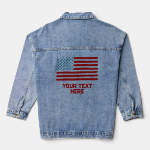 USA America Flag Editable Personalized Custom Text Denim Jacket