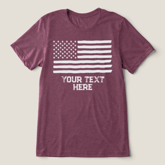 USA America Flag Editable Personalized Custom Text Tri-Blend Shirt (Design Front)