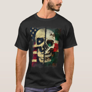 Usa America Flag Mexican Mexico Flag Skull Roots T-Shirt