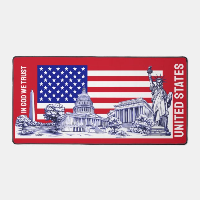 USA America Flag Monument Illustration Souvenir Desk Mat (Front)