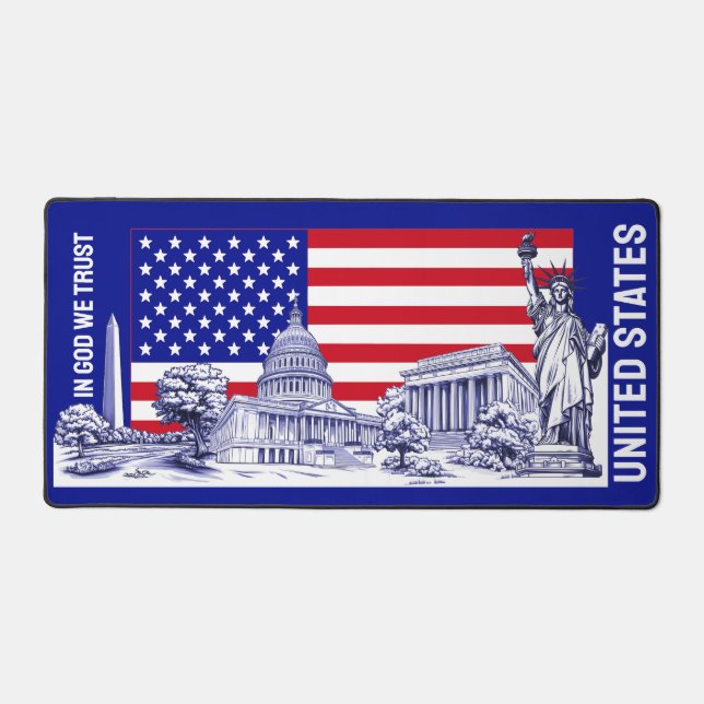 USA America Flag Monument Illustration Souvenir Desk Mat (Front)
