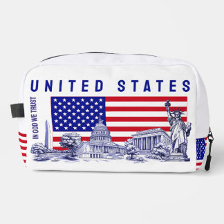 USA America Flag Monument Illustration Souvenir Dopp Kit