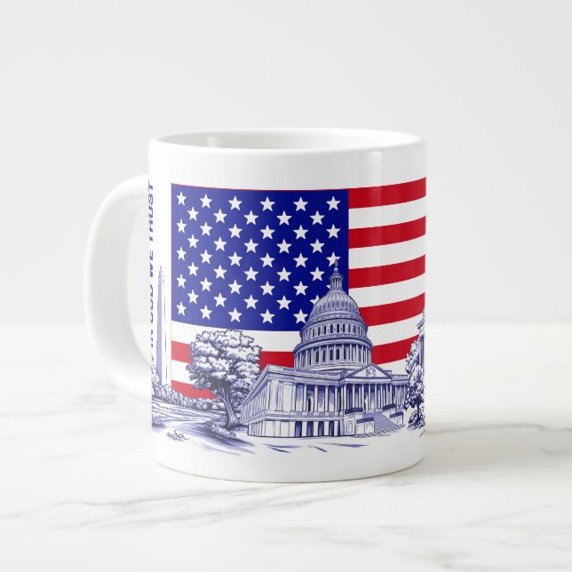 USA America Flag Monument Illustration Souvenir Giant Coffee Mug (Front Left)