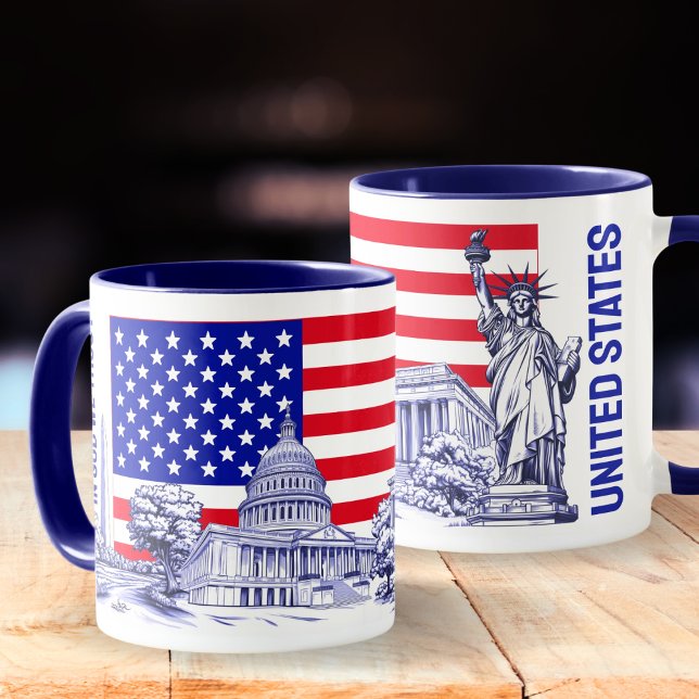 USA America Flag Monument Illustration Souvenir Mug (USA America Flag Monument Illustration Souvenir Mug)