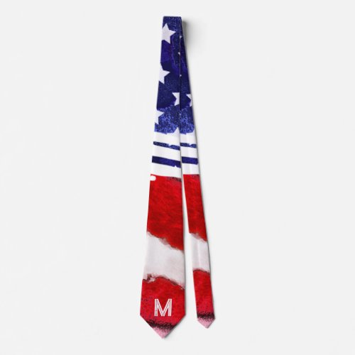  USA America Flag Old Glory Patriot Monogram Neck Tie