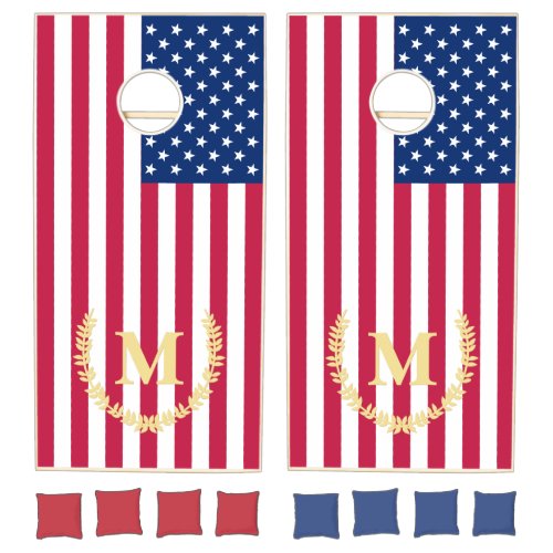 USA America Flag Patriotic Monogrammed 4th of July Cornhole Set