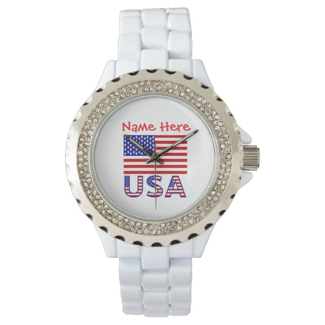 USA America Flag Red Personalized Women's  Watch (Front)