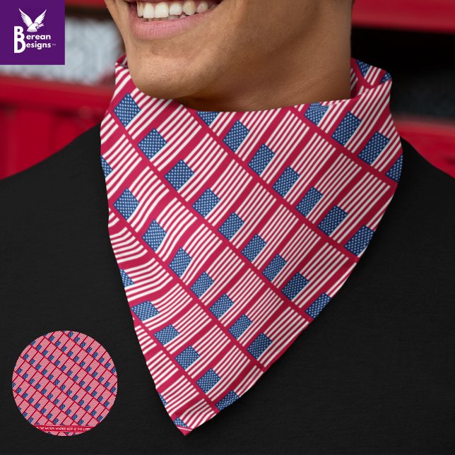 USA AMERICA FLAG Scripture Cravat Neckerchief Bandana (Patriotic USA flag bandana with CUSTOMIZABLE TEXT. Ideal gift for Americans & July 4th celebrations)
