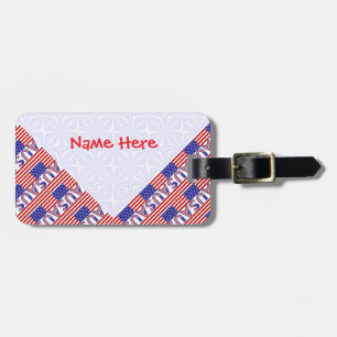 USA America Flag Tiled Red Personalized Luggage Tag