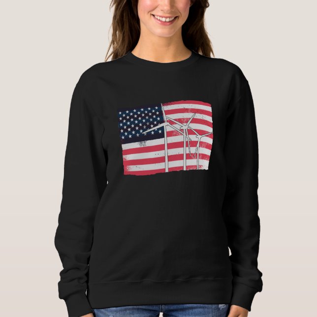 USA America Flag Wind Turbine Energy Sweatshirt (Front)