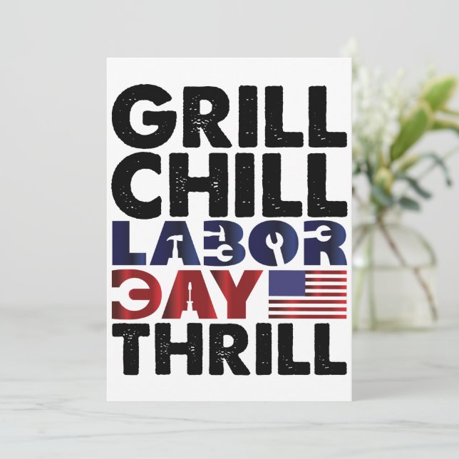 Usa America Grill Chill Labor Day Thrill BBQ Party Invitation (Standing Front)