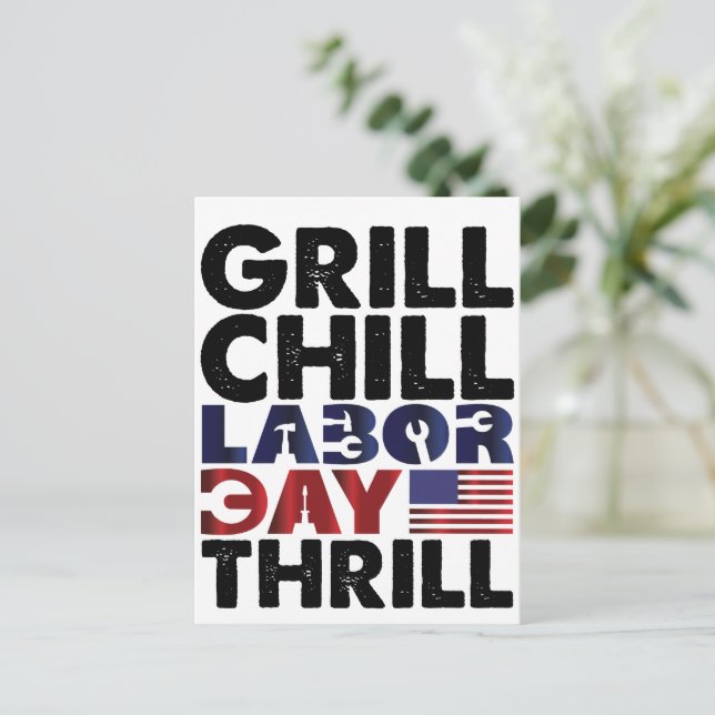 Usa America Grill Chill Labor Day Thrill BBQ Party Invitation Postcard (Standing Front)