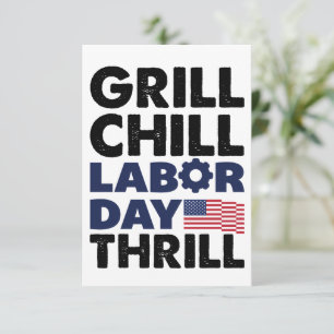 Usa America Grill Chill Labor Day Thrill BBQ Party Thank You Card
