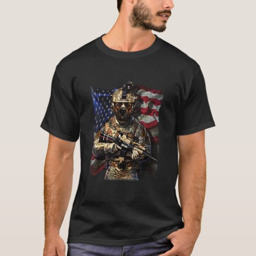 Usa America Patriot Brown Pit Bull Dog Army Comman T_Shirt