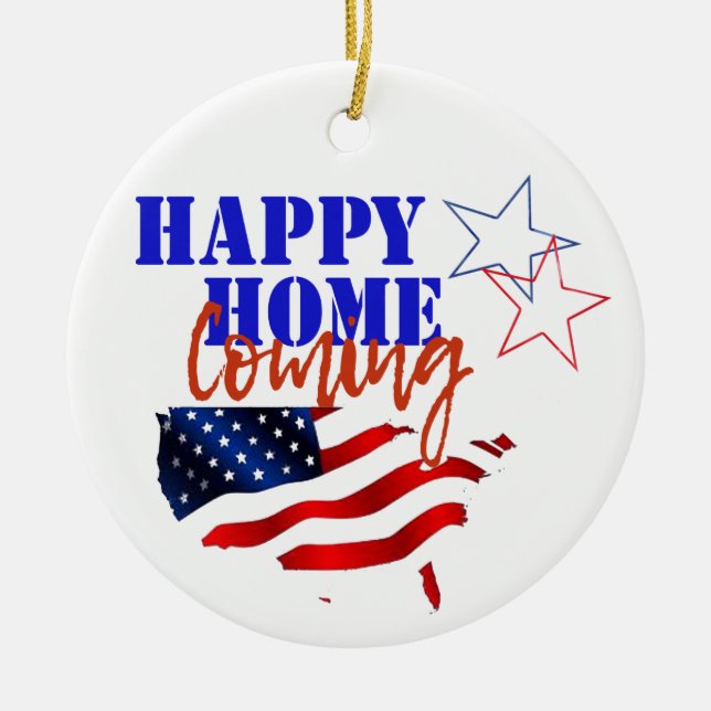USA America Patriotic Home Coming Ceramic Ornament (Front)