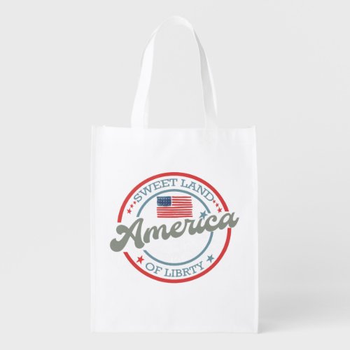 USA America Sweet Liberty Graphic Patriotic Design Grocery Bag