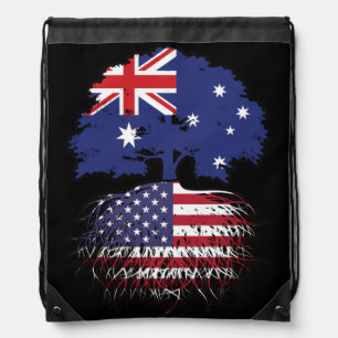 USA American Australian Australia Tree Roots Flag Drawstring Bag