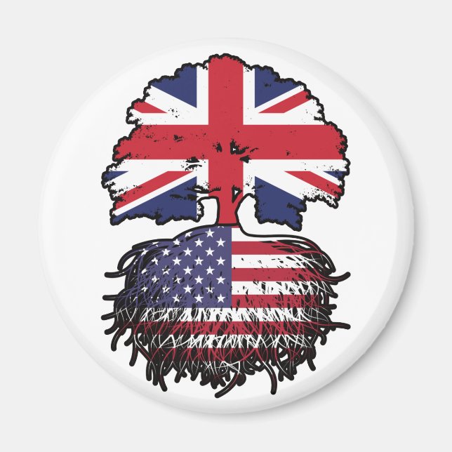 USA American British UK Tree Roots Flag Magnet (Front)