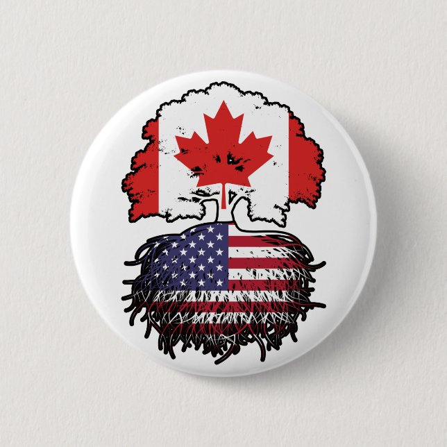 USA American Canadian Canada Tree Roots Flag Button (Front)