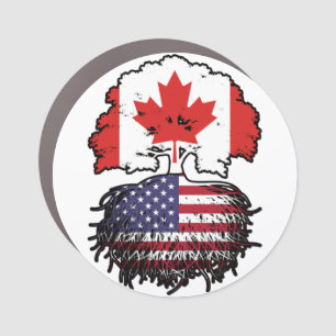 USA American Canadian Canada Tree Roots Flag Car Magnet