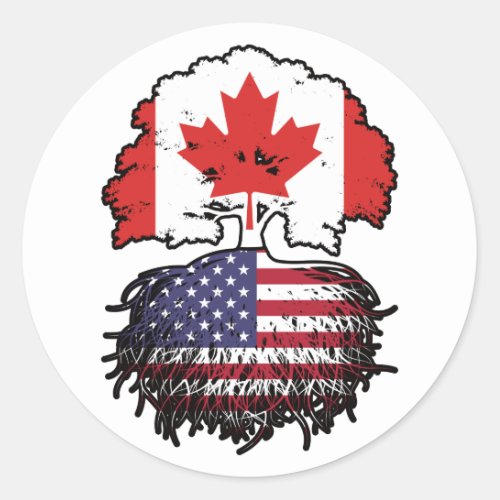 USA American Canadian Canada Tree Roots Flag Classic Round Sticker
