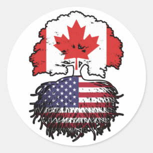 USA American Canadian Canada Tree Roots Flag Classic Round Sticker