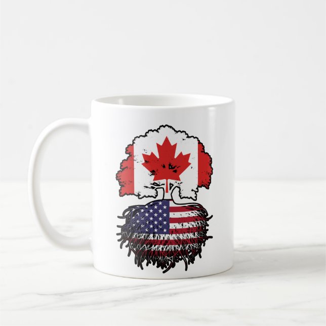 USA American Canadian Canada Tree Roots Flag Coffee Mug (Left)