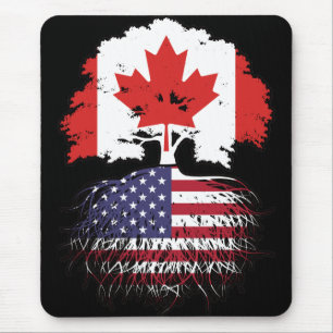 USA American Canadian Canada Tree Roots Flag Mouse Pad