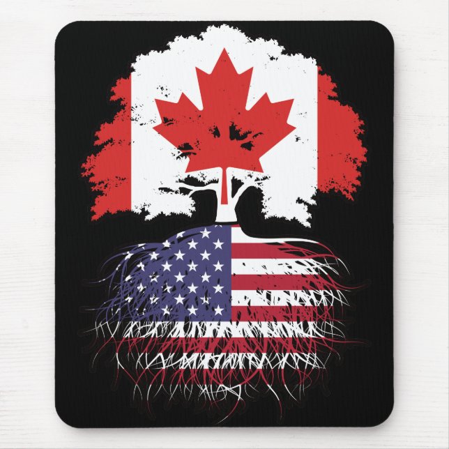 USA American Canadian Canada Tree Roots Flag Mouse Pad (Front)