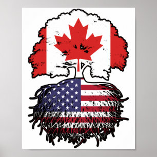 USA American Canadian Canada Tree Roots Flag Poster