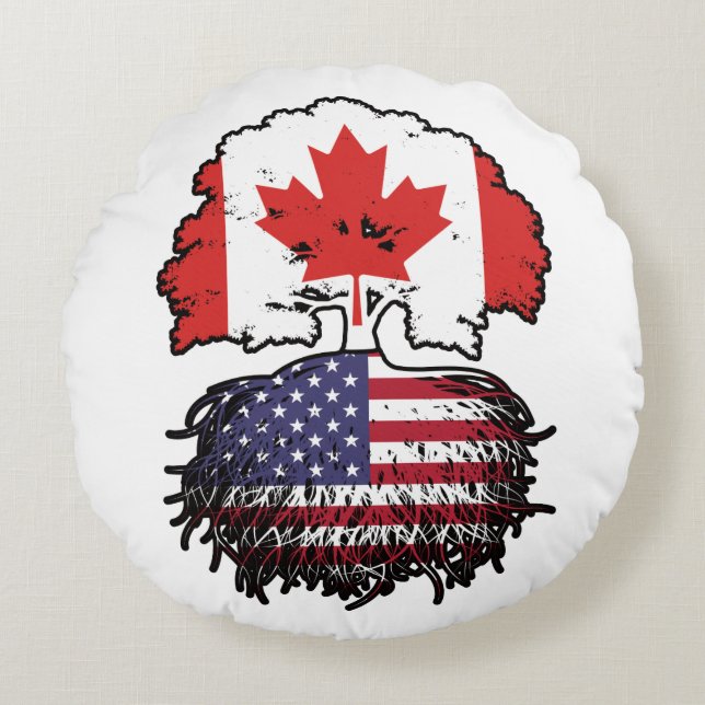 USA American Canadian Canada Tree Roots Flag Round Pillow (Front)