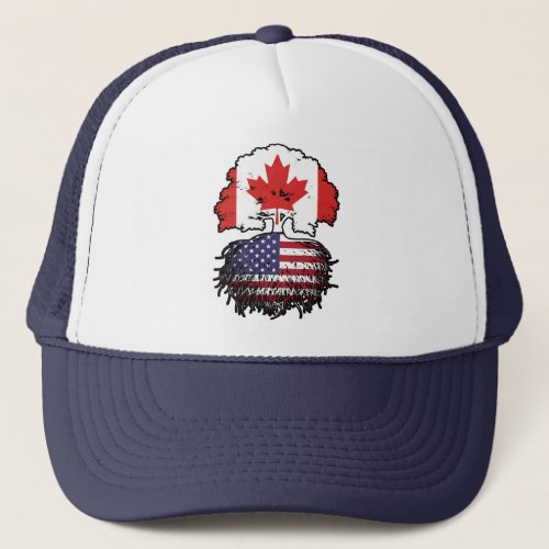 USA American Canadian Canada Tree Roots Flag Trucker Hat