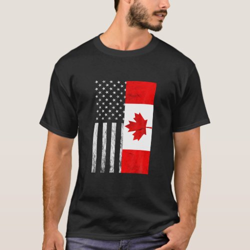 USA American Canadian Vintage Flag Canadian Roots T_Shirt