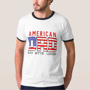 USA American DAD RED Blue Father's Day White T-Shirt
