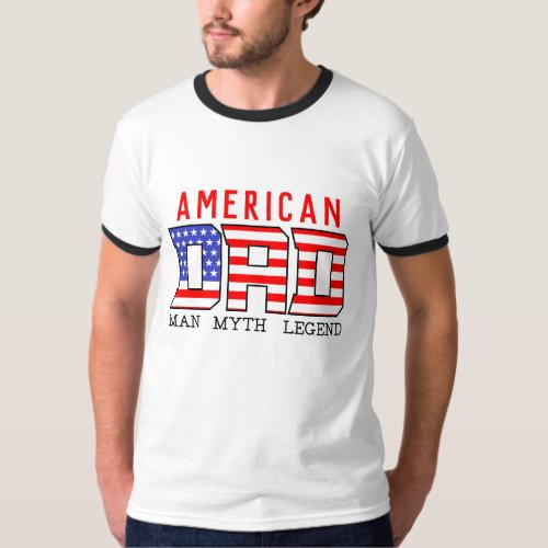 USA American DAD RED Blue Fathers Day White T_Shirt