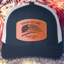 USA American Flag, 250 Year Celebration, Patriotic Leather Patch Hat