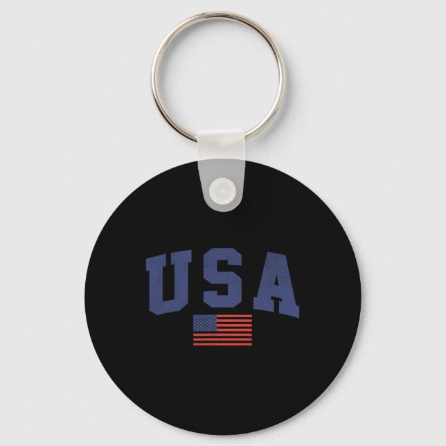 Usa American Flag 4th Of July Americana Bold Blue  Keychain (Front)