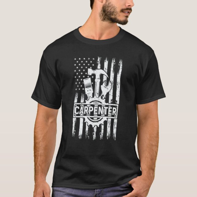 Usa American Flag 4th Of July Carpenter Woodworker T-Shirt (Front)